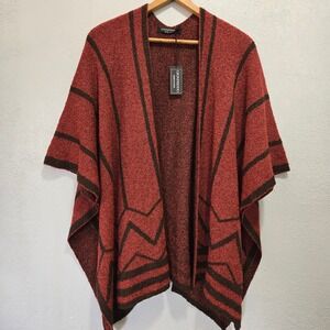 Gionfriddo Italian Duomo Cardigan Red Geometric Boucle Poncho Wrap OS NWT